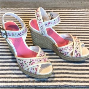 Franco Sarto White with floral wedge